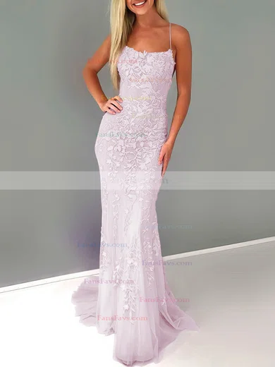 Trumpet/Mermaid Square Neckline Lace Tulle Sweep Train Beading Prom Dresses #Favs020107951