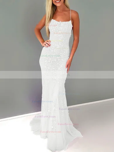 Trumpet/Mermaid Square Neckline Lace Tulle Sweep Train Beading Prom Dresses #Favs020107951