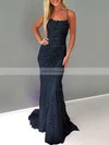 Trumpet/Mermaid Square Neckline Lace Tulle Sweep Train Beading Prom Dresses #Favs020107951