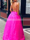 Ball Gown V-neck Satin Sweep Train Pockets Prom Dresses #Favs020107953