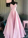 A-line V-neck Silk-like Satin Sweep Train Ruffles Prom Dresses #Favs020107954