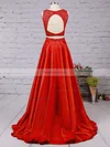 A-line Scoop Neck Satin Floor-length Beading Prom Dresses #Favs020104590