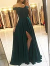 A-line Off-the-shoulder Lace Chiffon Sweep Train Beading Prom Dresses #Favs020107956