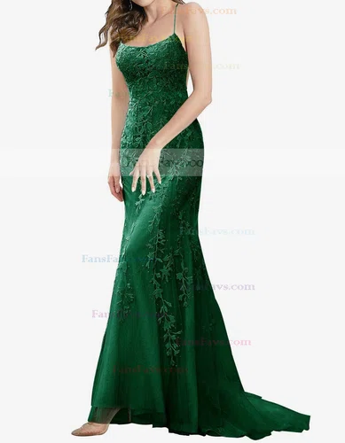 Trumpet/Mermaid Square Neckline Tulle Sweep Train Beading Prom Dresses #Favs020107957