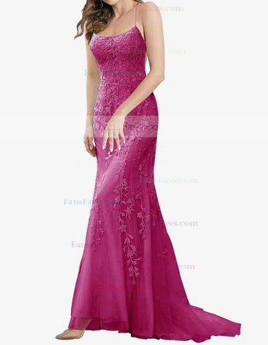Trumpet/Mermaid Square Neckline Tulle Sweep Train Beading Prom Dresses #Favs020107957