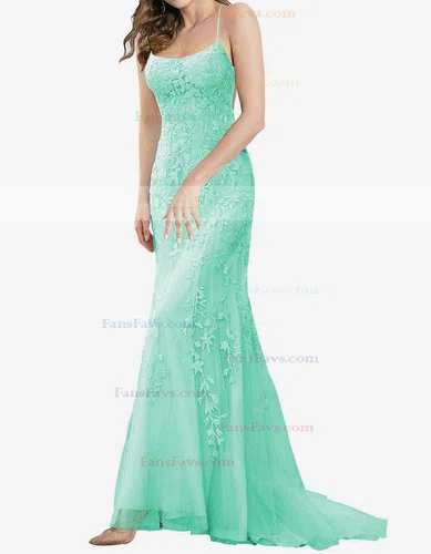 Trumpet/Mermaid Square Neckline Tulle Sweep Train Beading Prom Dresses #Favs020107957