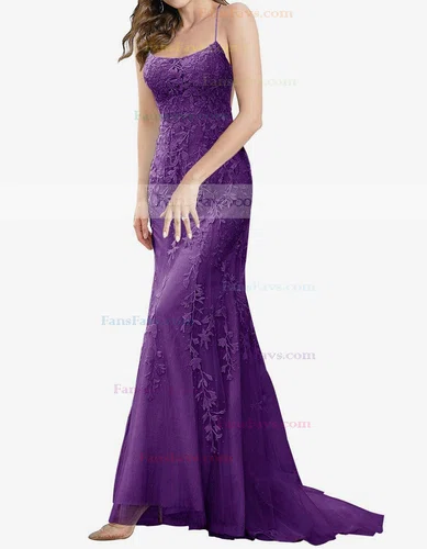 Trumpet/Mermaid Square Neckline Tulle Sweep Train Beading Prom Dresses #Favs020107957