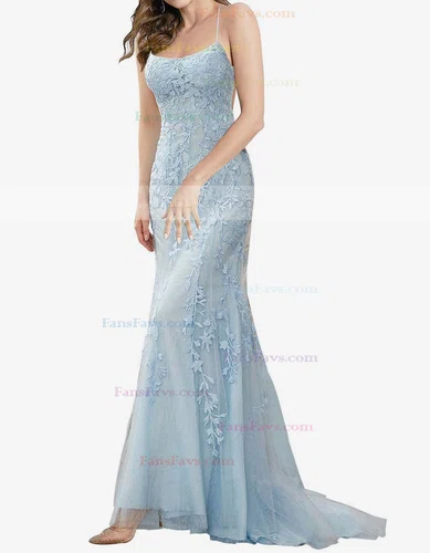 Trumpet/Mermaid Square Neckline Tulle Sweep Train Beading Prom Dresses #Favs020107957