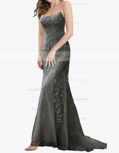 Trumpet/Mermaid Square Neckline Tulle Sweep Train Beading Prom Dresses #Favs020107957