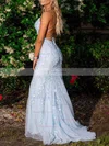 Trumpet/Mermaid Square Neckline Tulle Sweep Train Beading Prom Dresses #Favs020107957