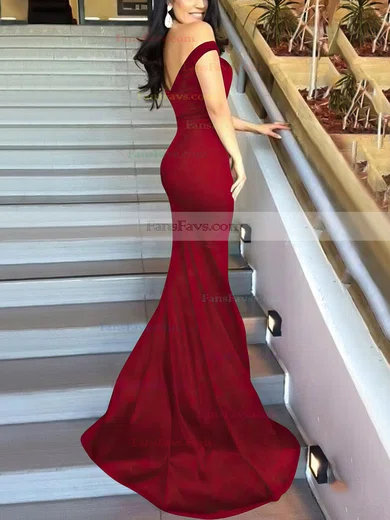 Trumpet/Mermaid Off-the-shoulder Silk-like Satin Sweep Train Split Front Prom Dresses #Favs020104594