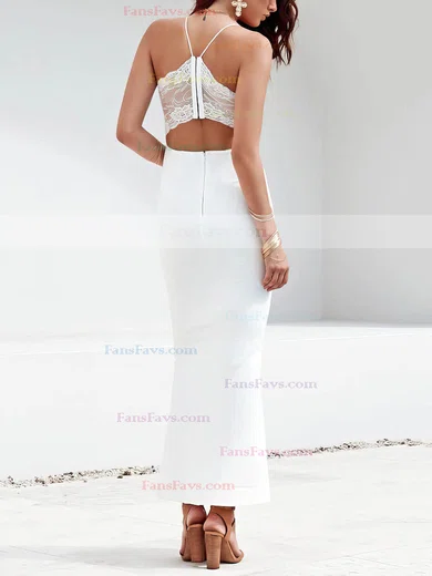 Sheath/Column V-neck Stretch Crepe Ankle-length Lace Prom Dresses #Favs020106610