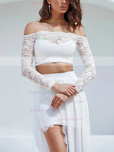 A-line Off-the-shoulder Lace Chiffon Ankle-length Prom Dresses #Favs020106611