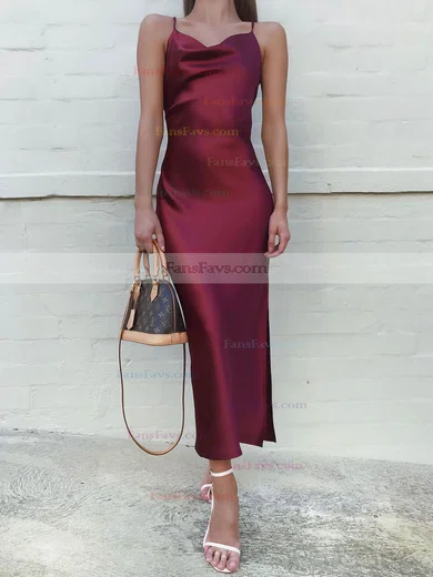 Sheath/Column Cowl Neck Silk-like Satin Ankle-length Split Front Prom Dresses #Favs020106612