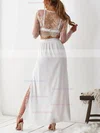 A-line Scoop Neck Lace Chiffon Floor-length Split Front Prom Dresses #Favs020106618