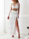 A-line Scoop Neck Lace Chiffon Floor-length Split Front Prom Dresses #Favs020106618
