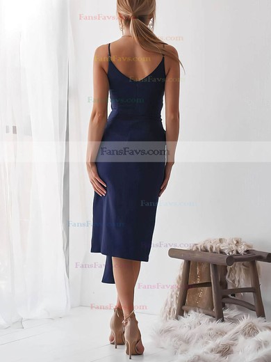Sheath/Column V-neck Silk-like Satin Knee-length Split Front Short Prom Dresses #Favs020106621