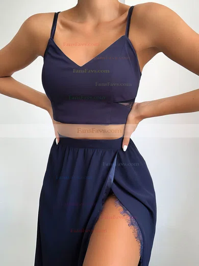 A-line V-neck Lace Chiffon Floor-length Split Front Prom Dresses #Favs020106625