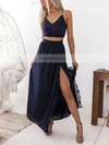 A-line V-neck Lace Chiffon Floor-length Split Front Prom Dresses #Favs020106625
