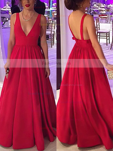 Ball Gown V-neck Silk-like Satin Floor-length Bow Prom Dresses #Favs020104603