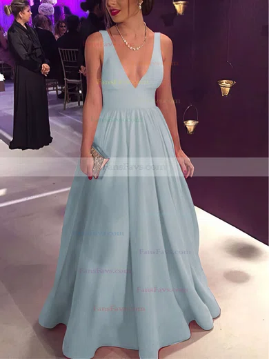 Ball Gown V-neck Silk-like Satin Floor-length Bow Prom Dresses #Favs020104603
