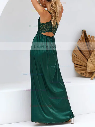 A-line V-neck Silk-like Satin Floor-length Lace Prom Dresses #Favs020106562