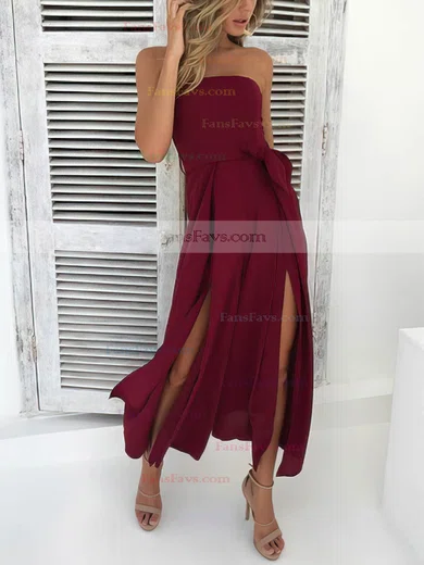 A-line Strapless Silk-like Satin Ankle-length Split Front Prom Dresses #Favs020106565