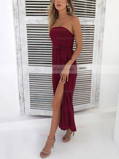 A-line Strapless Silk-like Satin Ankle-length Split Front Prom Dresses #Favs020106565