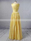 A-line V-neck Satin Floor-length Ruffles Prom Dresses #Favs020104605