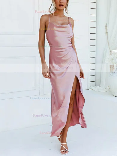 Sheath/Column Square Neckline Silk-like Satin Ankle-length Split Front Prom Dresses #Favs020106575