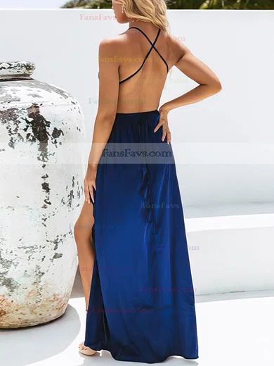 A-line V-neck Silk-like Satin Ankle-length Split Front Prom Dresses #Favs020106577