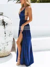 A-line V-neck Silk-like Satin Ankle-length Split Front Prom Dresses #Favs020106577