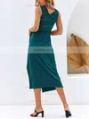 Sheath/Column V-neck Jersey Tea-length Split Front Prom Dresses #Favs020106580