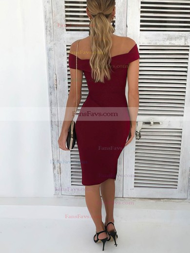 Sheath/Column Off-the-shoulder Jersey Knee-length Split Front Short Prom Dresses #Favs020106581