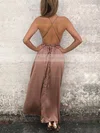 A-line V-neck Sequined Silk-like Satin Ankle-length Split Front Prom Dresses #Favs020106584