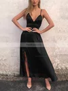 A-line V-neck Silk-like Satin Ankle-length Split Front Prom Dresses #Favs020106588