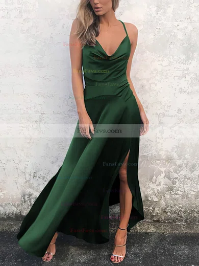 Sheath/Column Cowl Neck Silk-like Satin Ankle-length Split Front Prom Dresses #Favs020106589