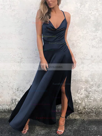 Sheath/Column Cowl Neck Silk-like Satin Ankle-length Split Front Prom Dresses #Favs020106589