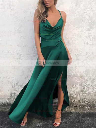 Sheath/Column Cowl Neck Silk-like Satin Ankle-length Split Front Prom Dresses #Favs020106589