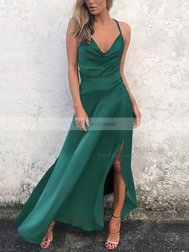 Sheath/Column Cowl Neck Silk-like Satin Ankle-length Split Front Prom Dresses #Favs020106589