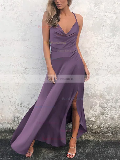 Sheath/Column Cowl Neck Silk-like Satin Ankle-length Split Front Prom Dresses #Favs020106589