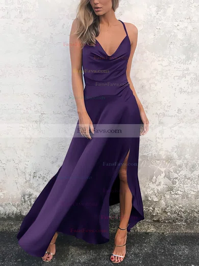 Sheath/Column Cowl Neck Silk-like Satin Ankle-length Split Front Prom Dresses #Favs020106589