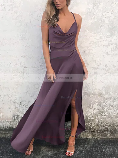 Sheath/Column Cowl Neck Silk-like Satin Ankle-length Split Front Prom Dresses #Favs020106589