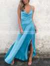 Sheath/Column Cowl Neck Silk-like Satin Ankle-length Split Front Prom Dresses #Favs020106589