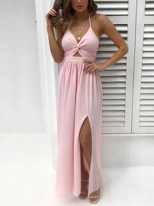 A-line Halter Chiffon Floor-length Split Front Prom Dresses #Favs020106590 A-line Halter Chiffon Floor-length Split Front Prom Dresses #Favs020106590