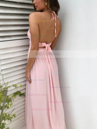 A-line Halter Chiffon Floor-length Split Front Prom Dresses #Favs020106590