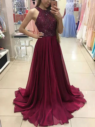 A-line Scoop Neck Chiffon Floor-length Beading Prom Dresses #Favs020104608 A-line Scoop Neck Chiffon Floor-length Beading Prom Dresses #Favs020104608