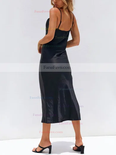 Sheath/Column Cowl Neck Silk-like Satin Tea-length Split Front Prom Dresses #Favs020106598