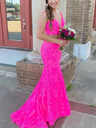 Trumpet/Mermaid V-neck Lace Sweep Train Sashes / Ribbons Prom Dresses #Favs020107587
