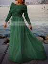 A-line Scoop Neck Tulle Chiffon Sweep Train Beading Prom Dresses #Favs02016063